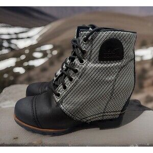 Sorel PDX Lexie 1964 Premium Wedge heel bootie Women Size 9 Grey Silver Black